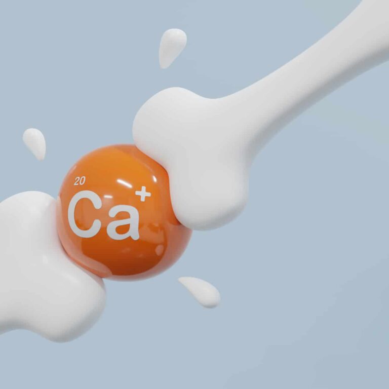 Healthy strong supplement bone calcium concept. White Bone crash ball on blue background. 3d render.